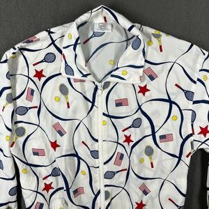 VTG TV‎ Sports Marilyn Kosten Tennis Print Jacket Women's L Made in USA 80s
